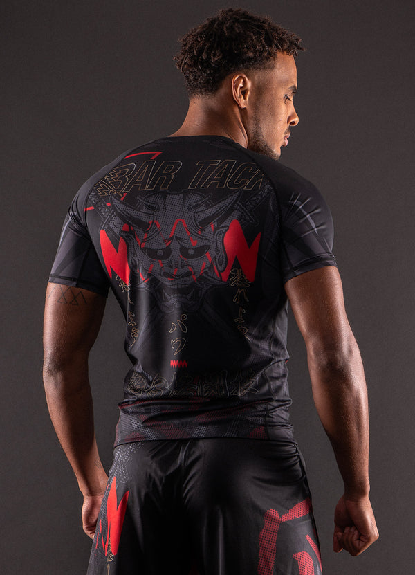 Kurzarm Rashguard Bar Tack "ONI 鬼" – Schwarz