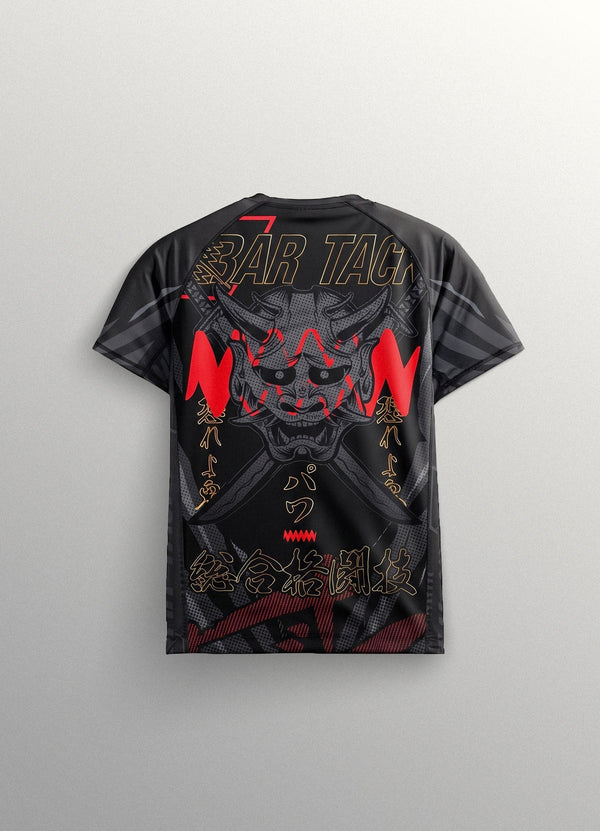 Kurzarm Rashguard Bar Tack "ONI 鬼" – Schwarz