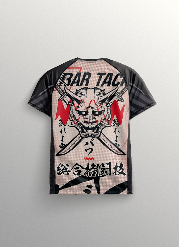Kurzarm Rashguard Bar Tack "ONI 鬼“ – Sand