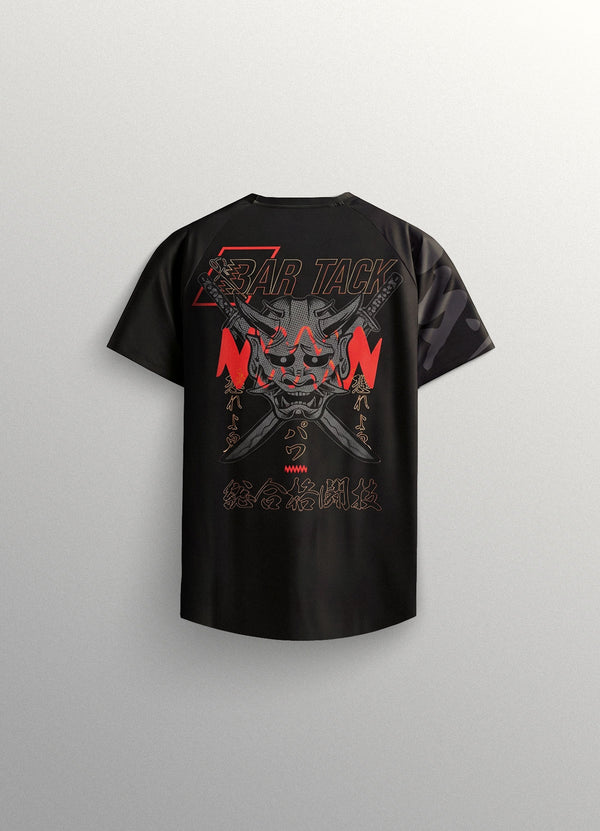 T-Shirt DryMax™ Kurzarm Bar Tack "ONI 鬼" – Schwarz