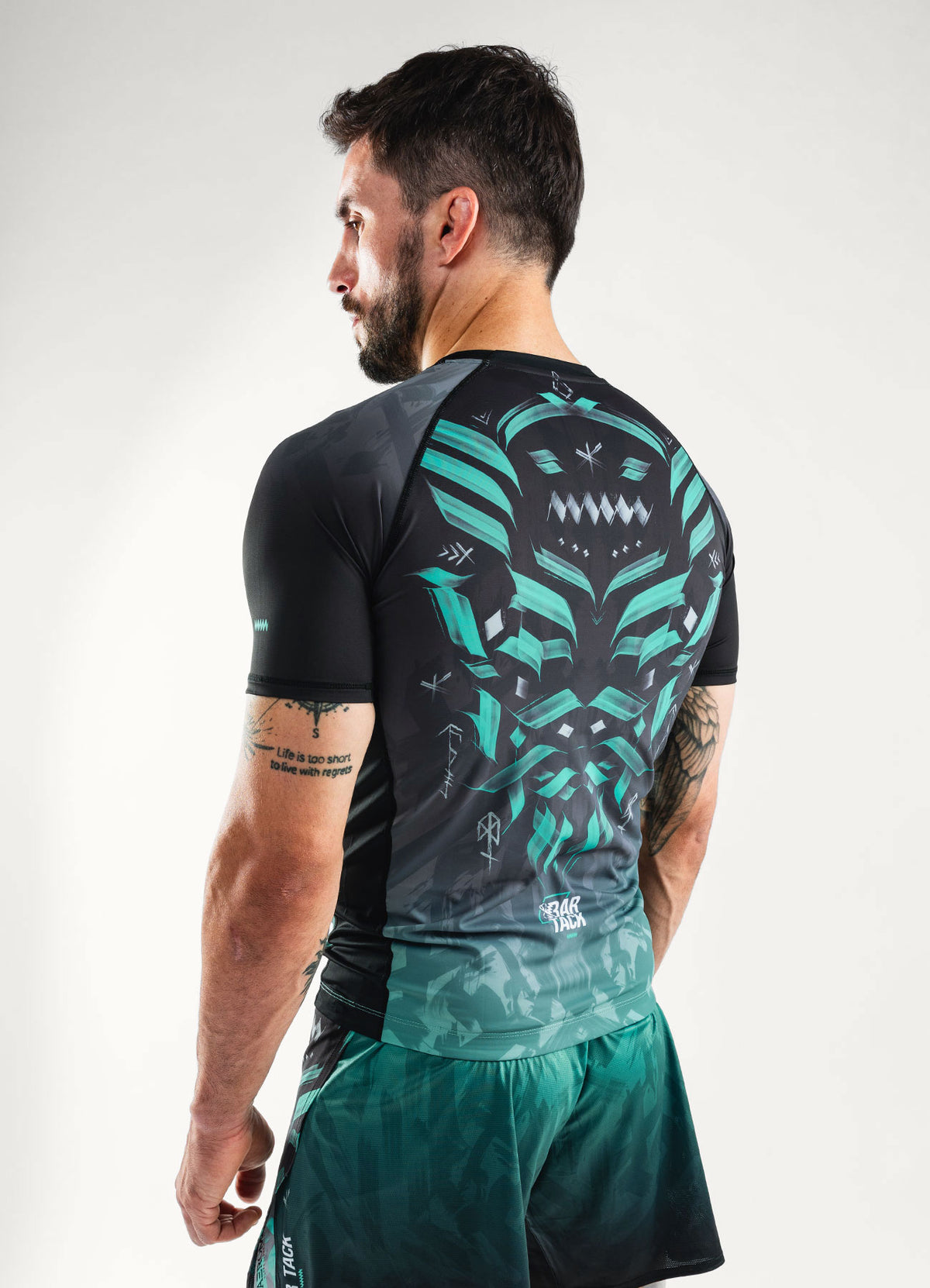 Rashguard Manches Courtes "ODIN" - Gris/Cyan